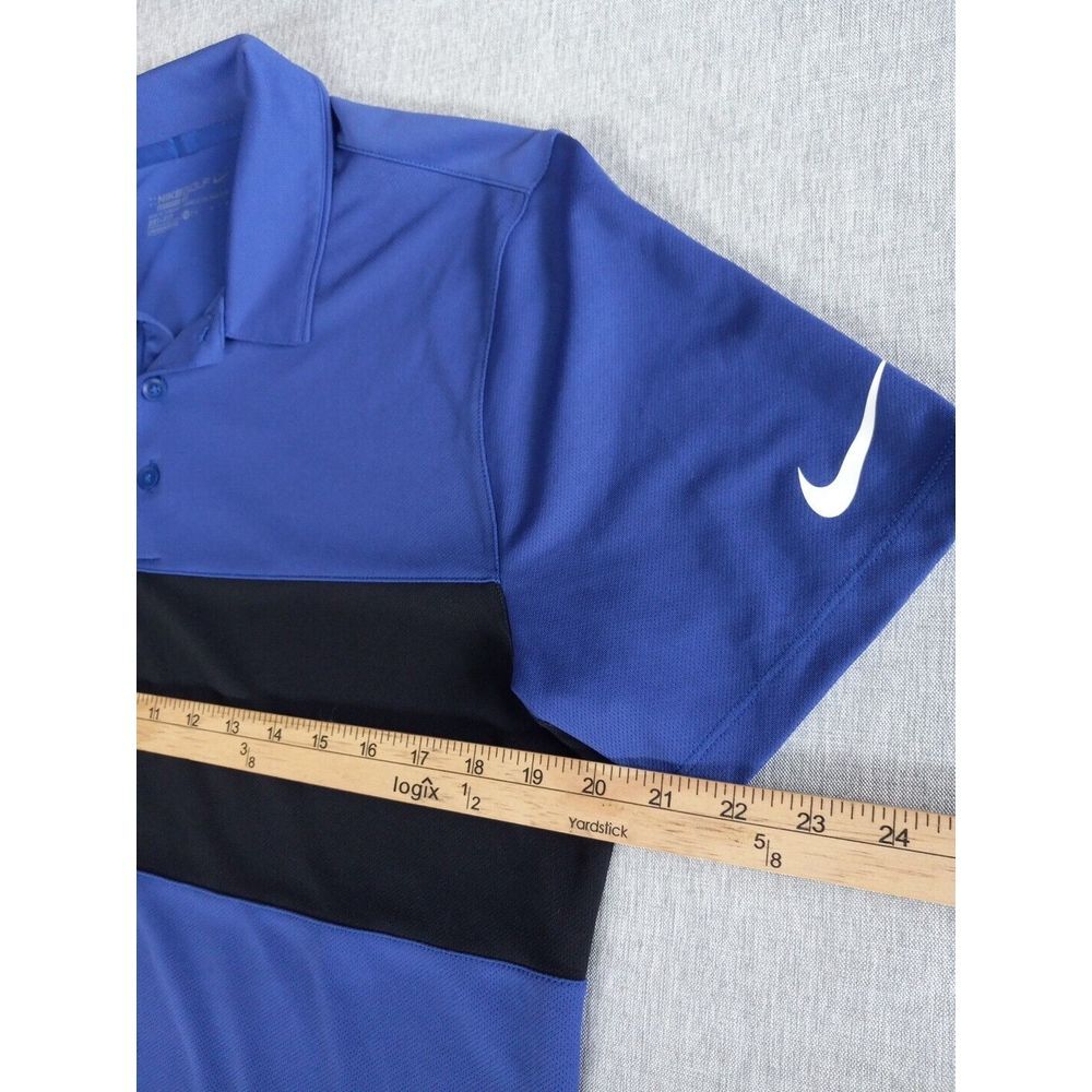 Nike Golf Men's Dri-FIT Medium Short Sleeve Standard Fit Herringbone Blue‎ Polo - Picture 7 of 12